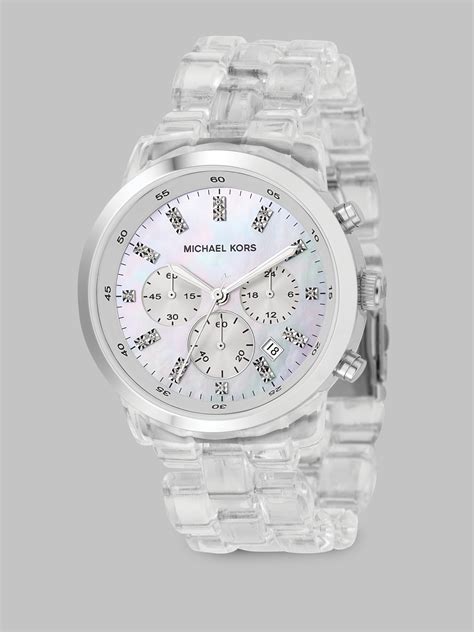 michael kors clear chronograph bracelet watch|Michael Kors black dial watch.